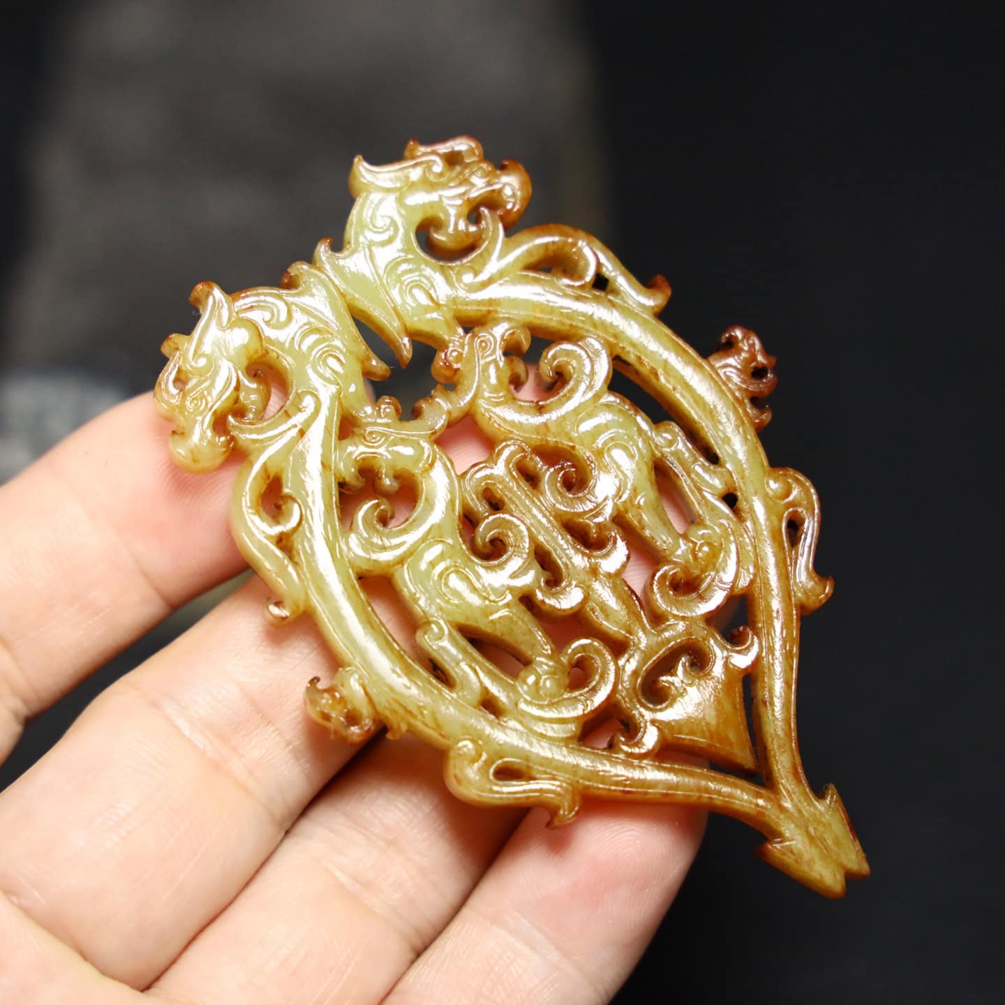 Chinese Natural Jade Carved Dragon Pei
