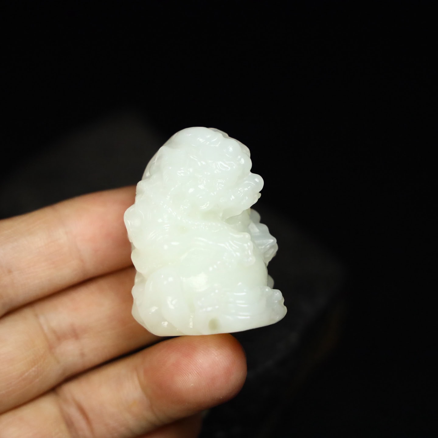Chinese Natural Jade Carved Lucky Lion