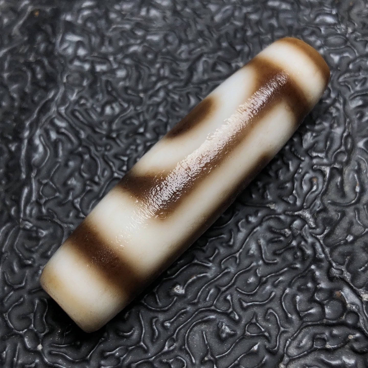Chinese Natural Jade Carved Dzi bead