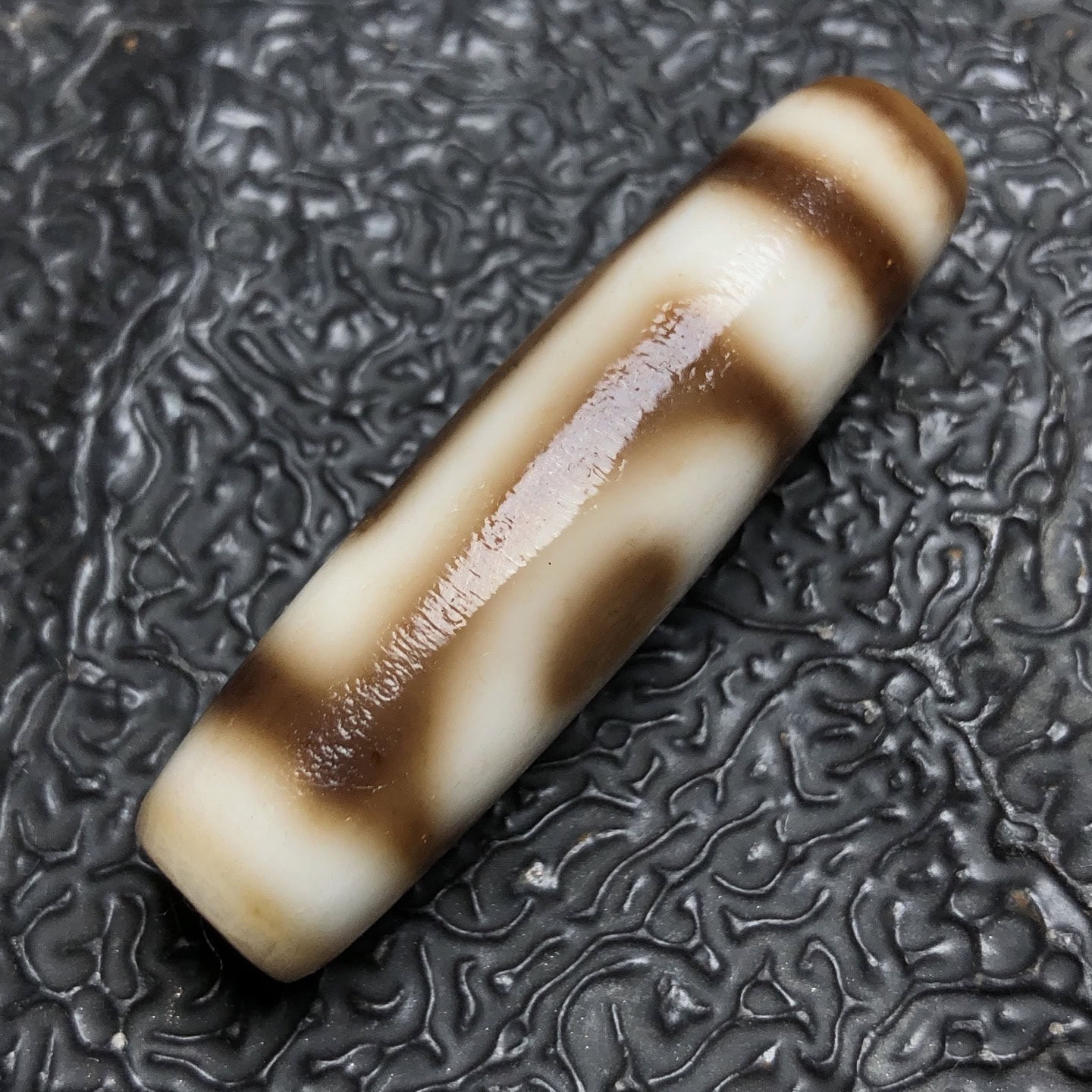Chinese Natural Jade Carved Dzi bead