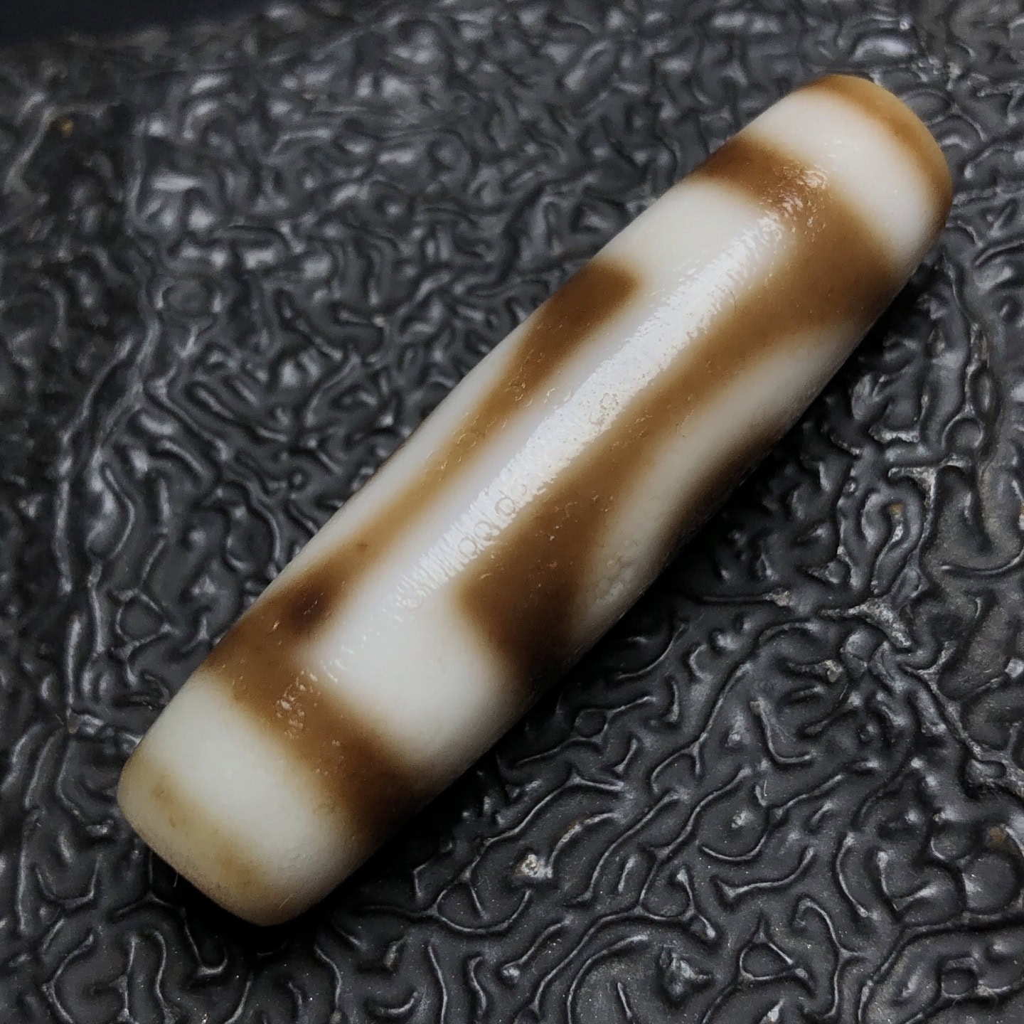 Chinese Natural Jade Carved Dzi bead