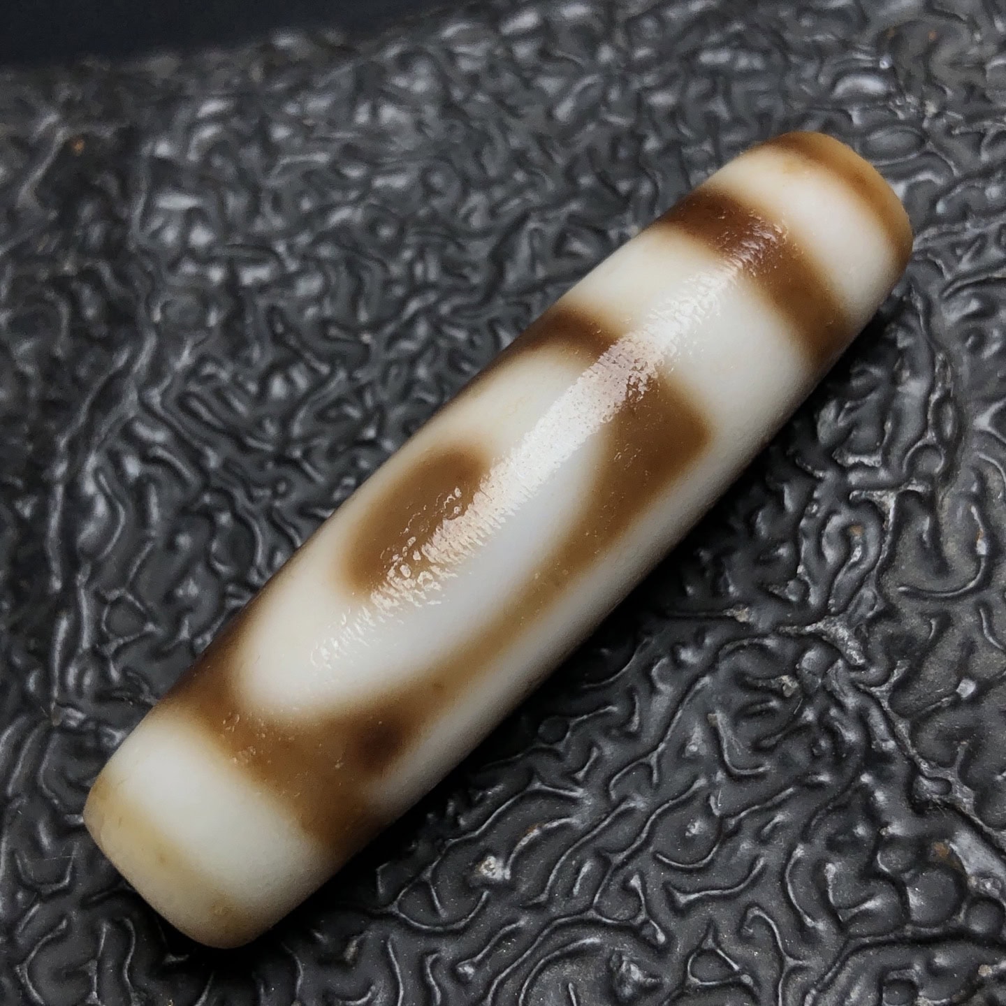 Chinese Natural Jade Carved Dzi bead