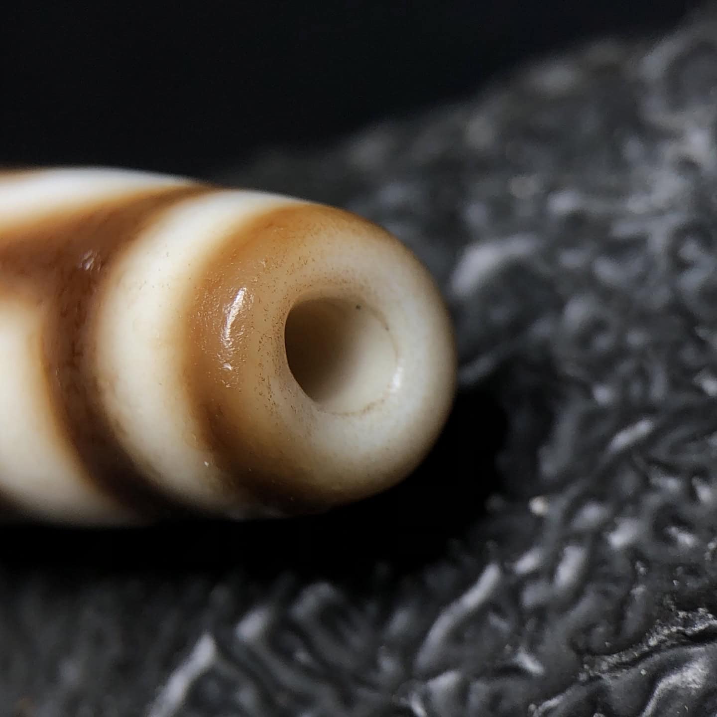 Chinese Natural Jade Carved Dzi bead
