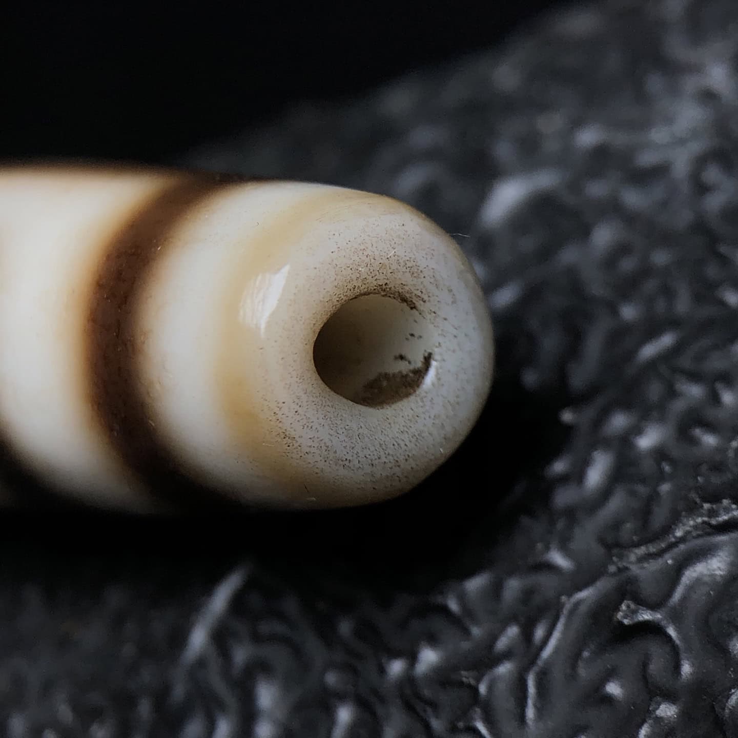 Chinese Natural Jade Carved Dzi bead