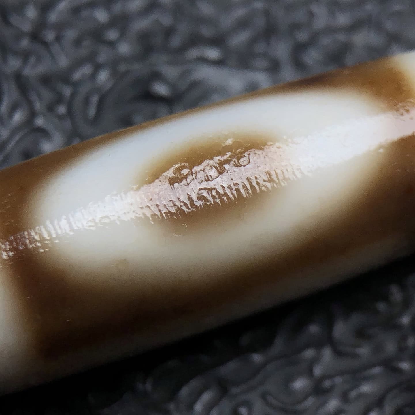 Chinese Natural Jade Carved Dzi bead