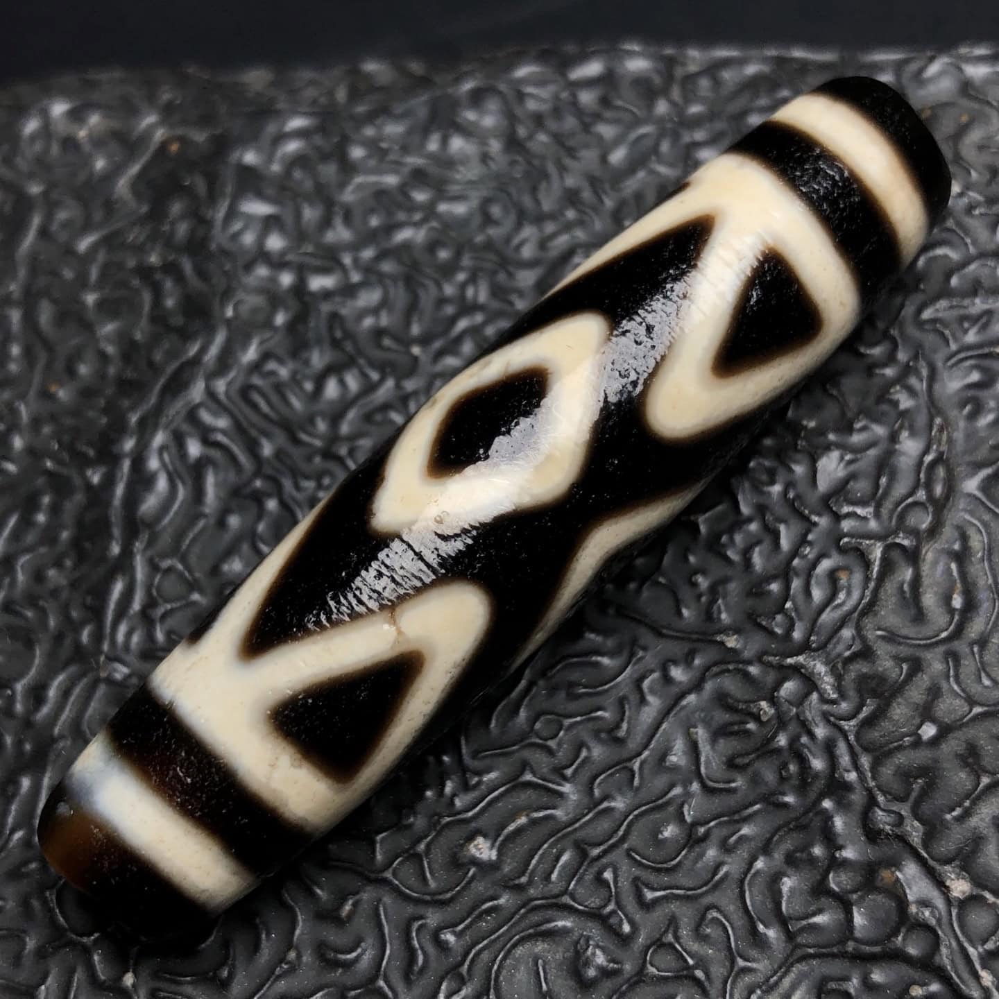 Chinese Natural Jade Carved Dzi bead