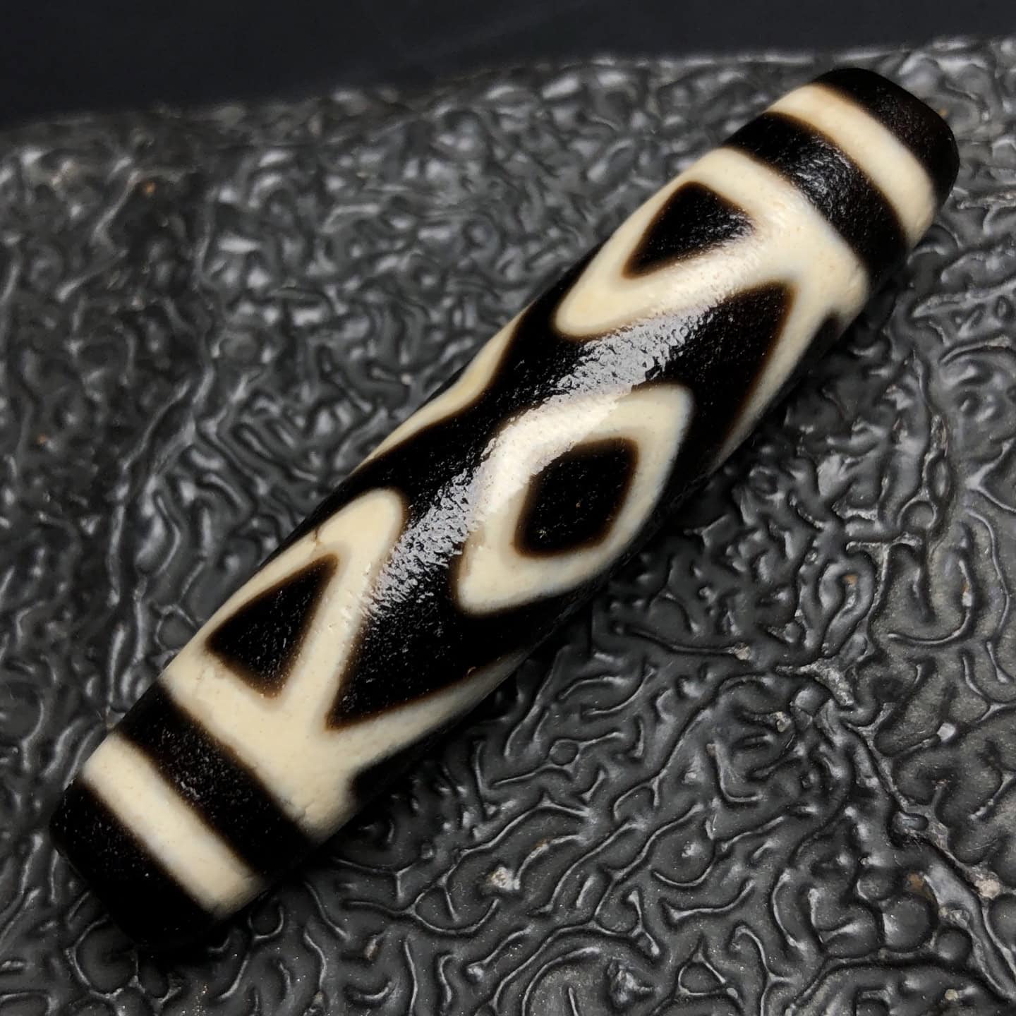 Chinese Natural Jade Carved Dzi bead