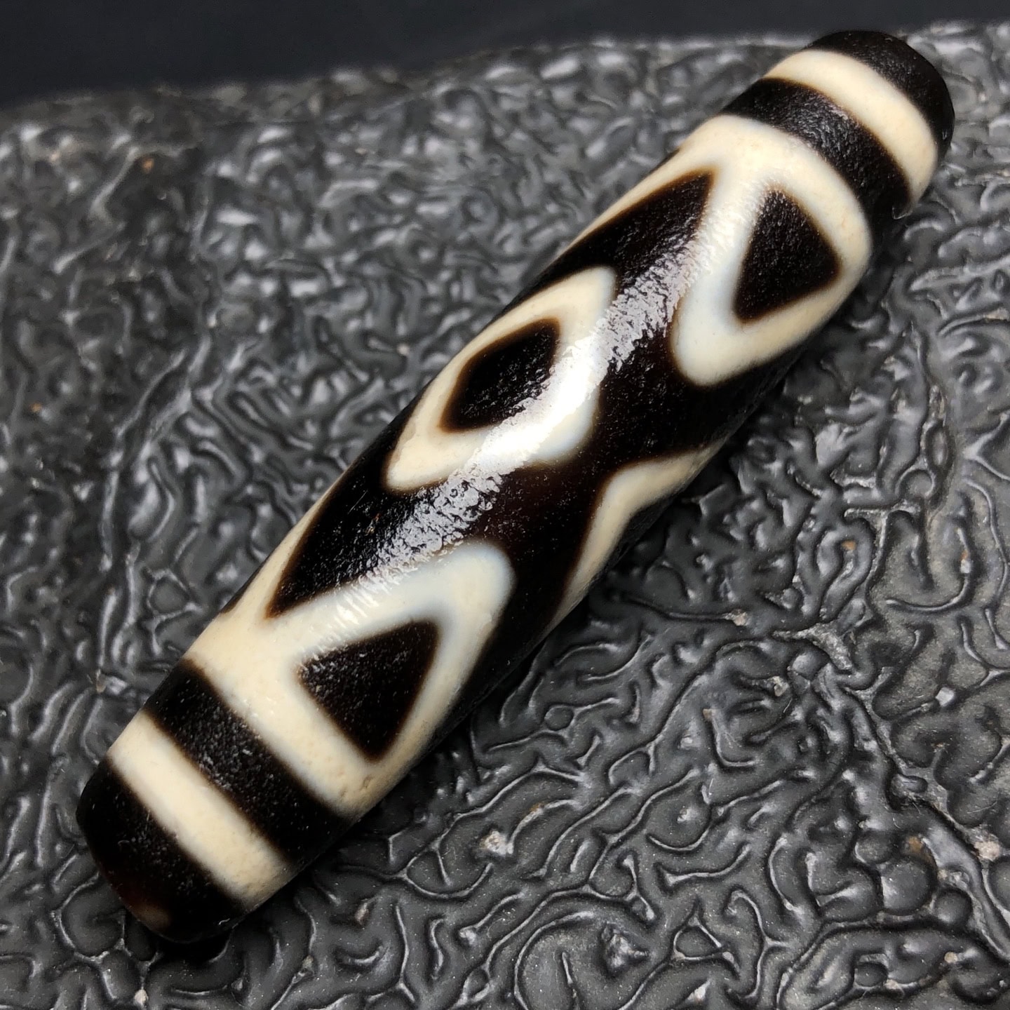Chinese Natural Jade Carved Dzi bead