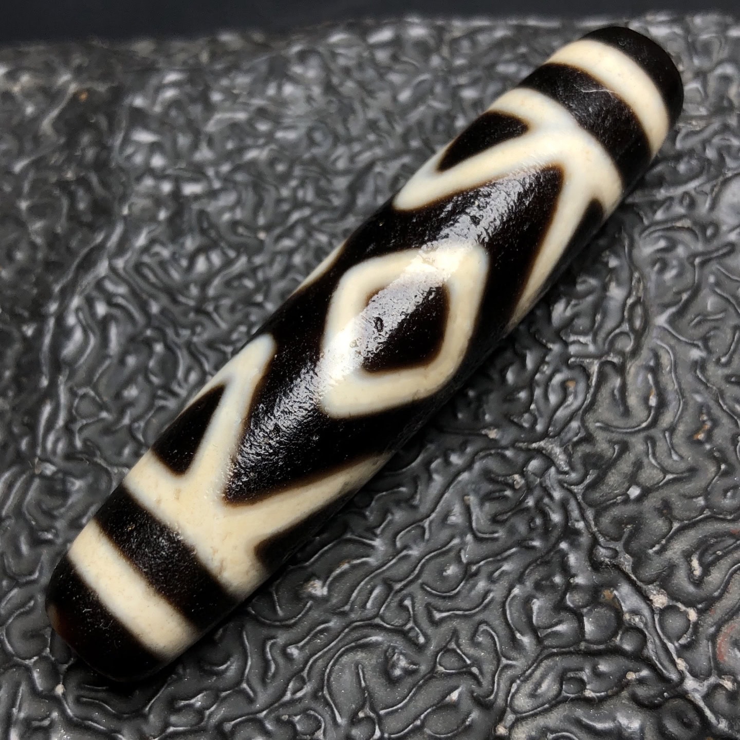 Chinese Natural Jade Carved Dzi bead