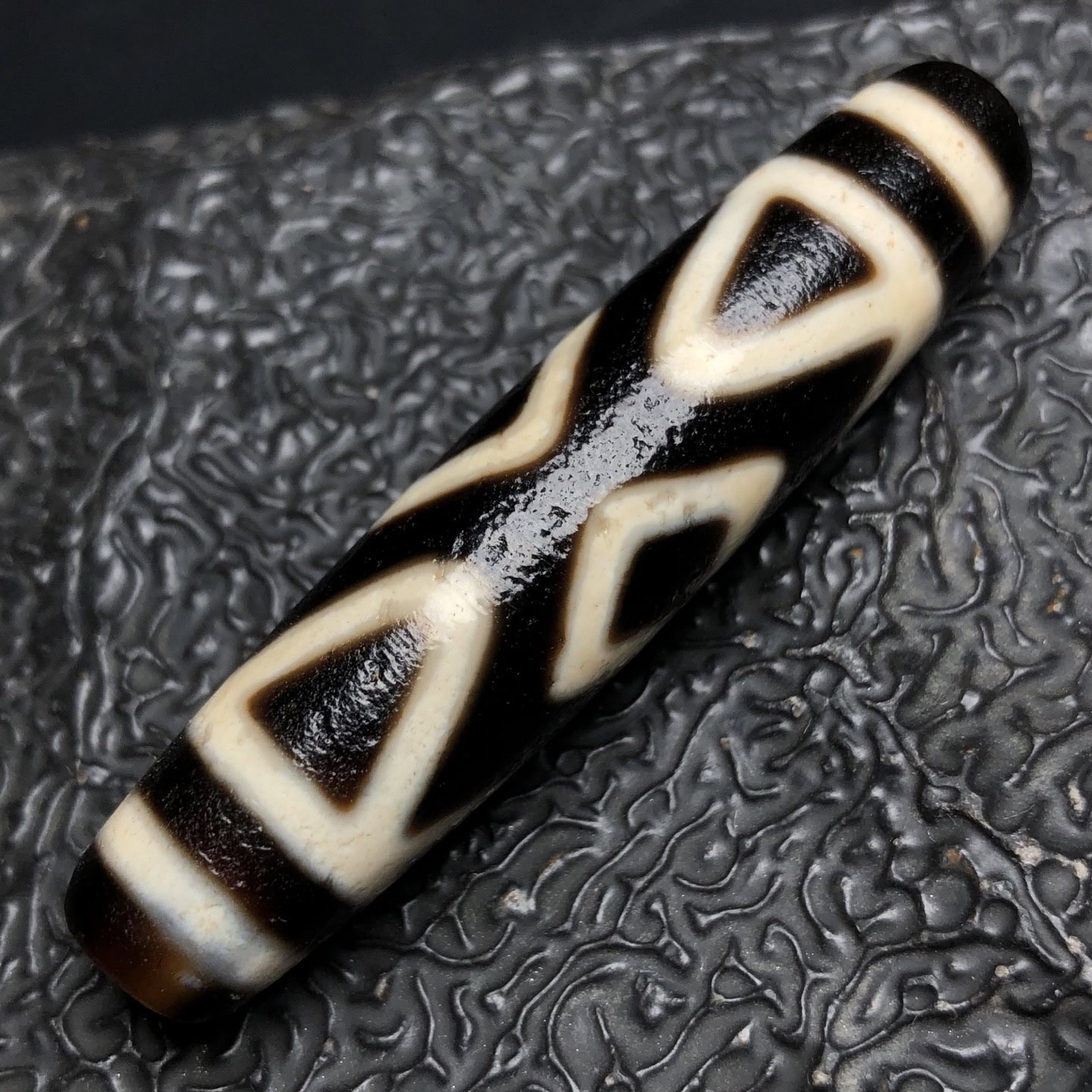 Chinese Natural Jade Carved Dzi bead