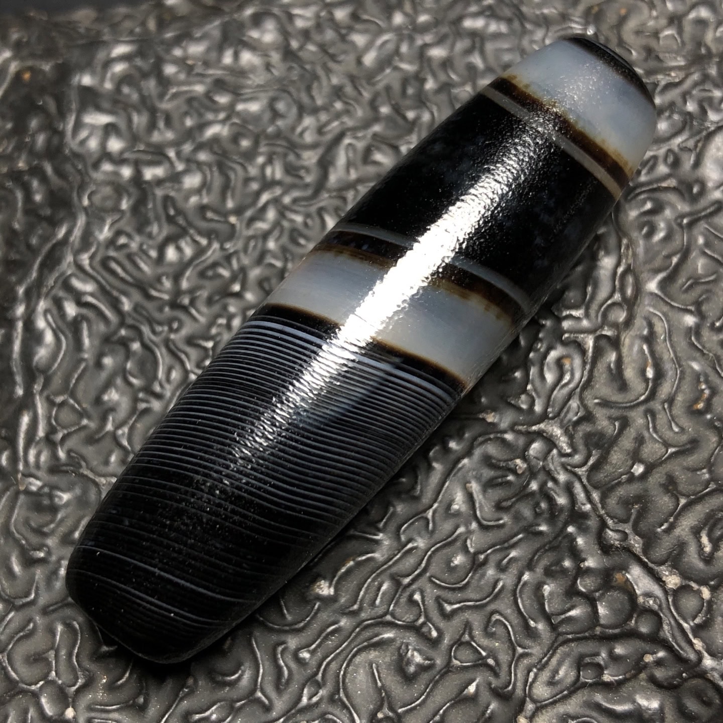 Chinese Natural Jade Carved Dzi bead