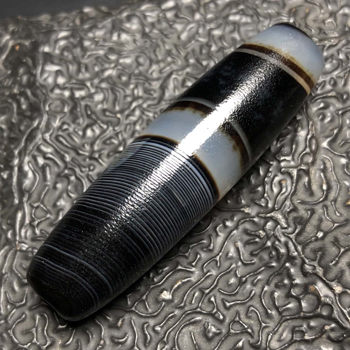 Chinese Natural Jade Carved Dzi bead