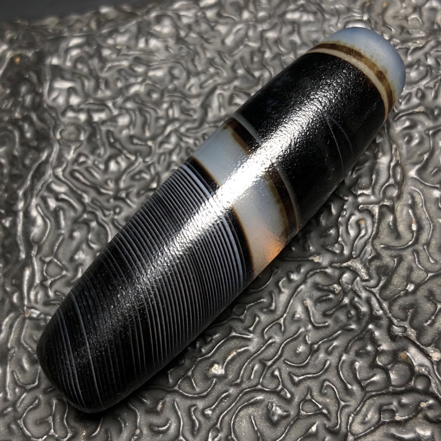 Chinese Natural Jade Carved Dzi bead