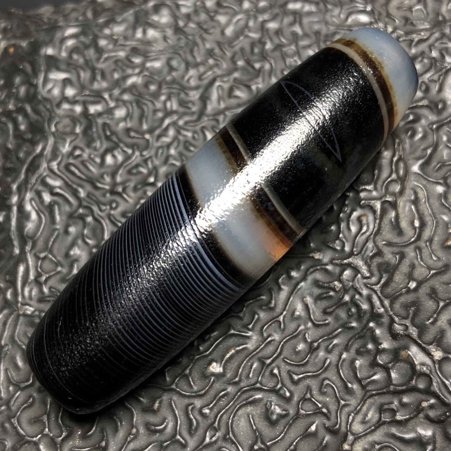 Chinese Natural Jade Carved Dzi bead