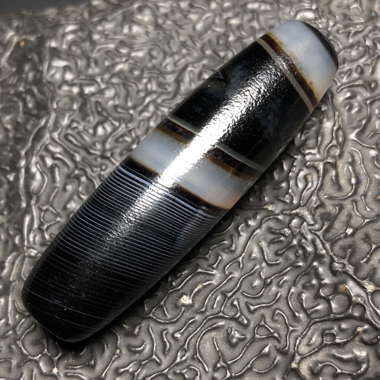 Chinese Natural Jade Carved Dzi bead