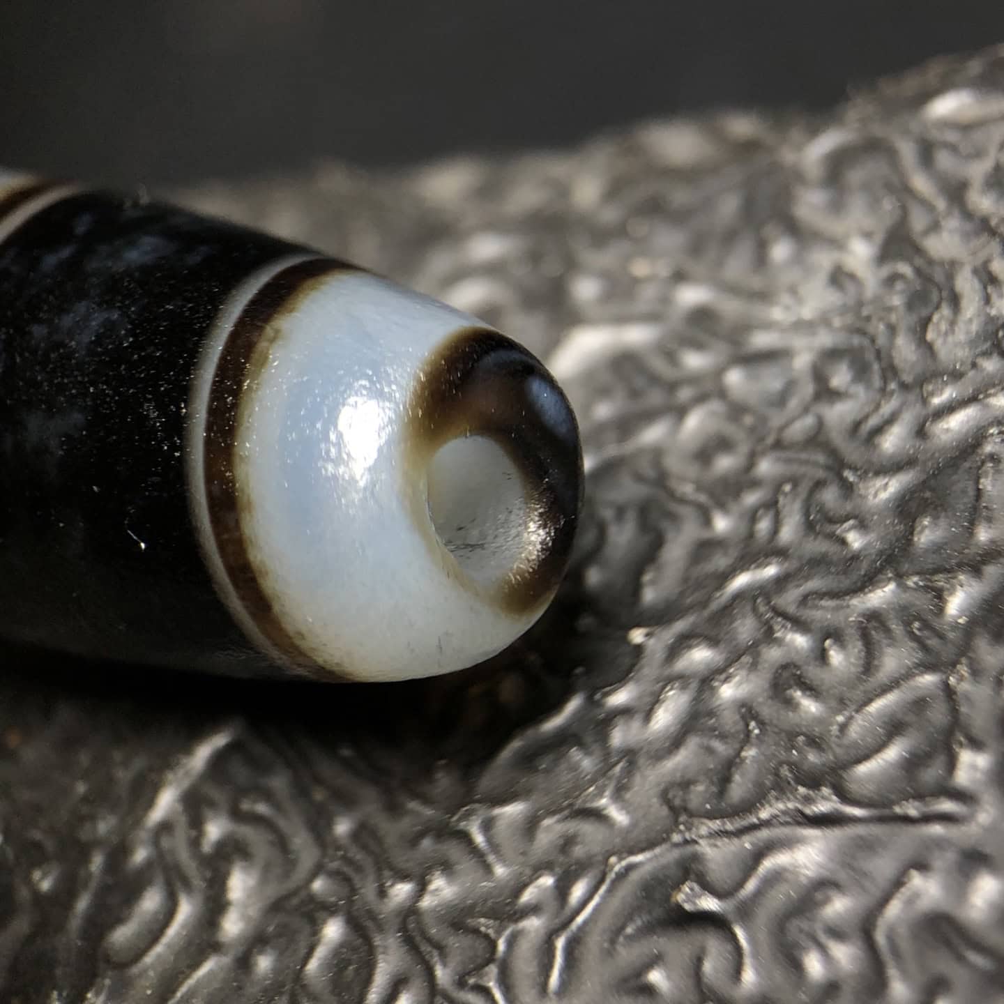 Chinese Natural Jade Carved Dzi bead