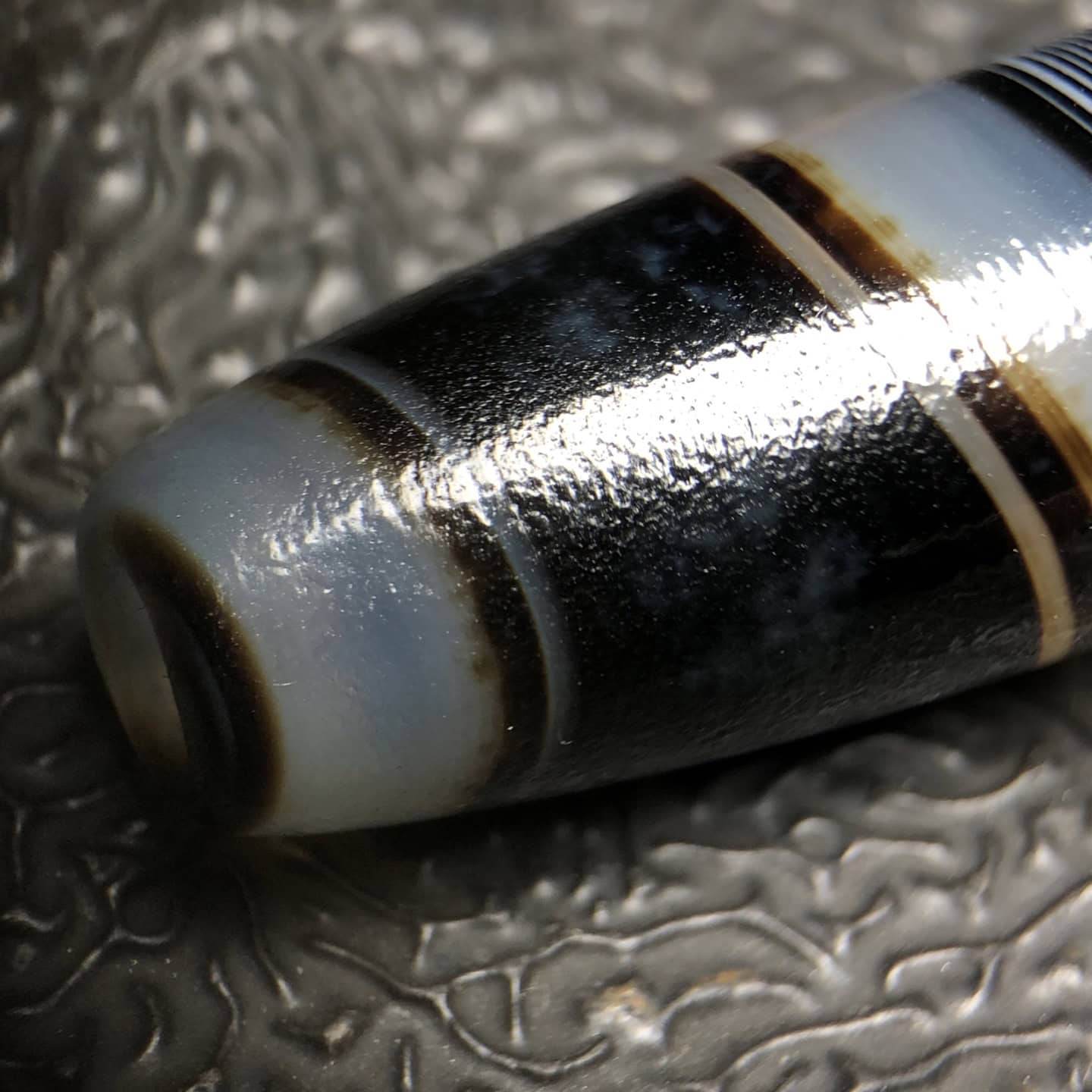 Chinese Natural Jade Carved Dzi bead