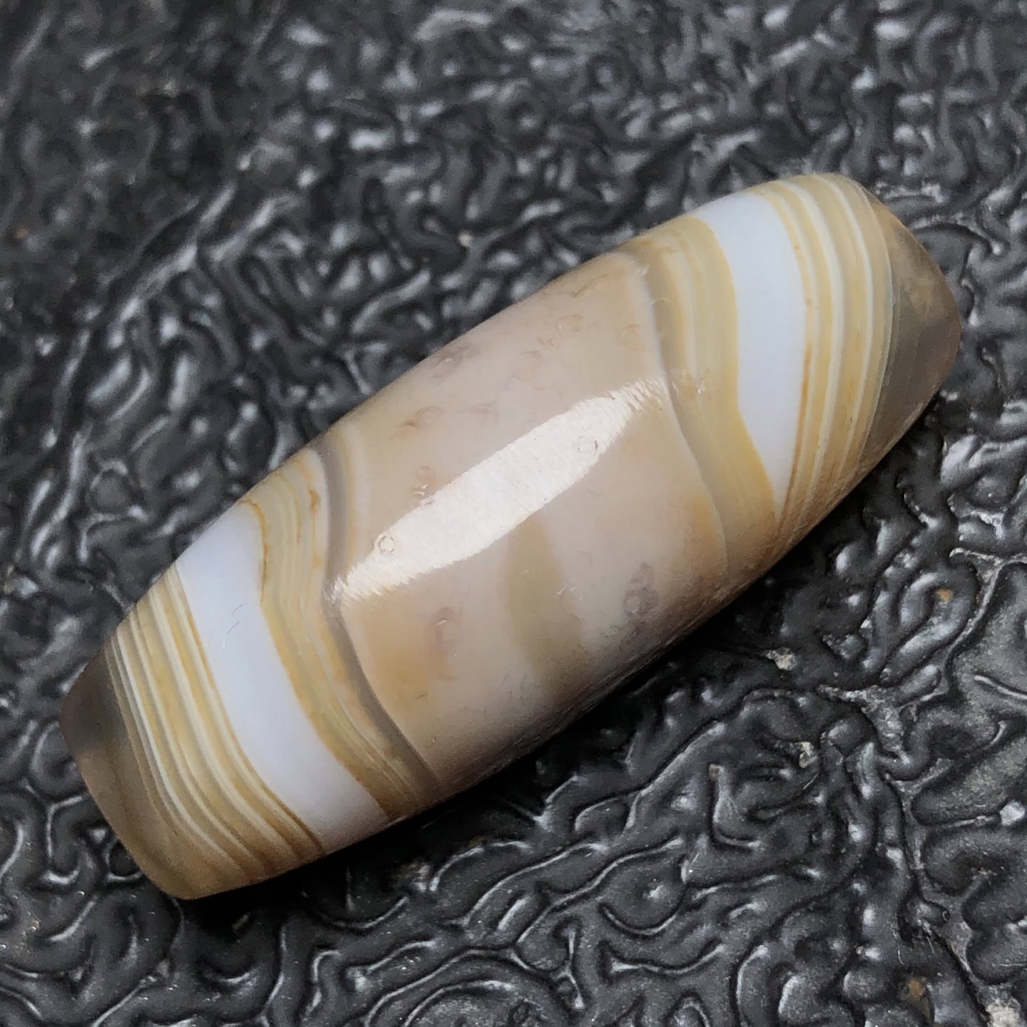 Chinese Natural Jade Carved Dzi bead
