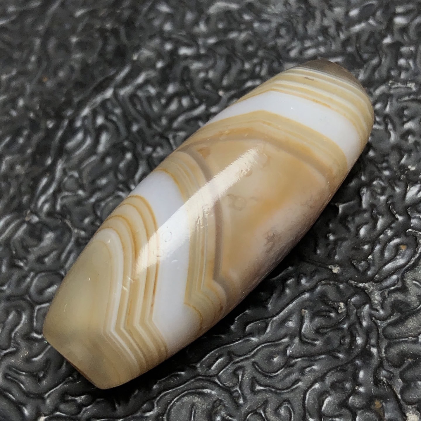 Chinese Natural Jade Carved Dzi bead
