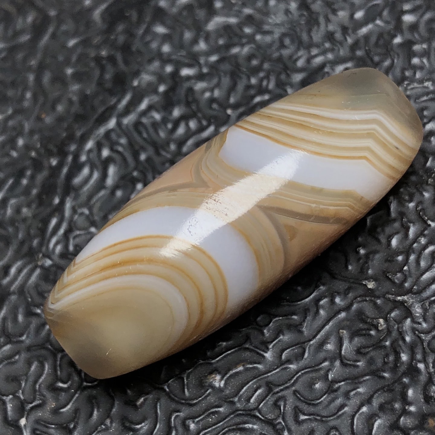 Chinese Natural Jade Carved Dzi bead