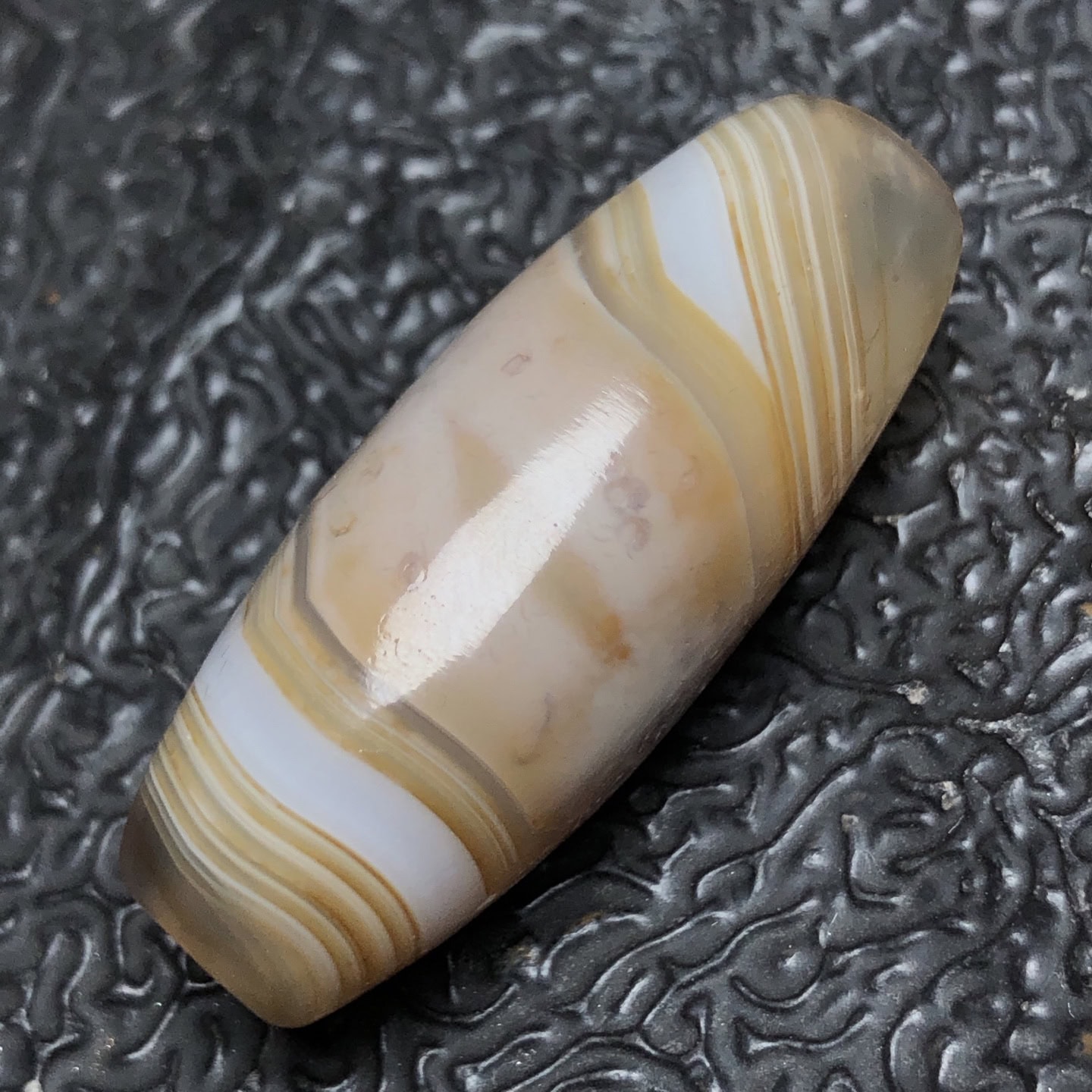 Chinese Natural Jade Carved Dzi bead