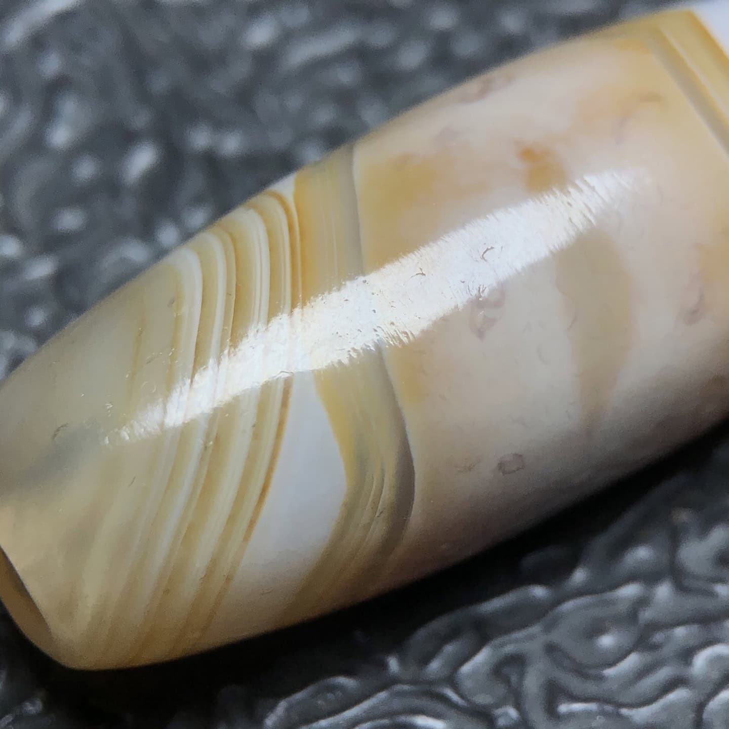 Chinese Natural Jade Carved Dzi bead