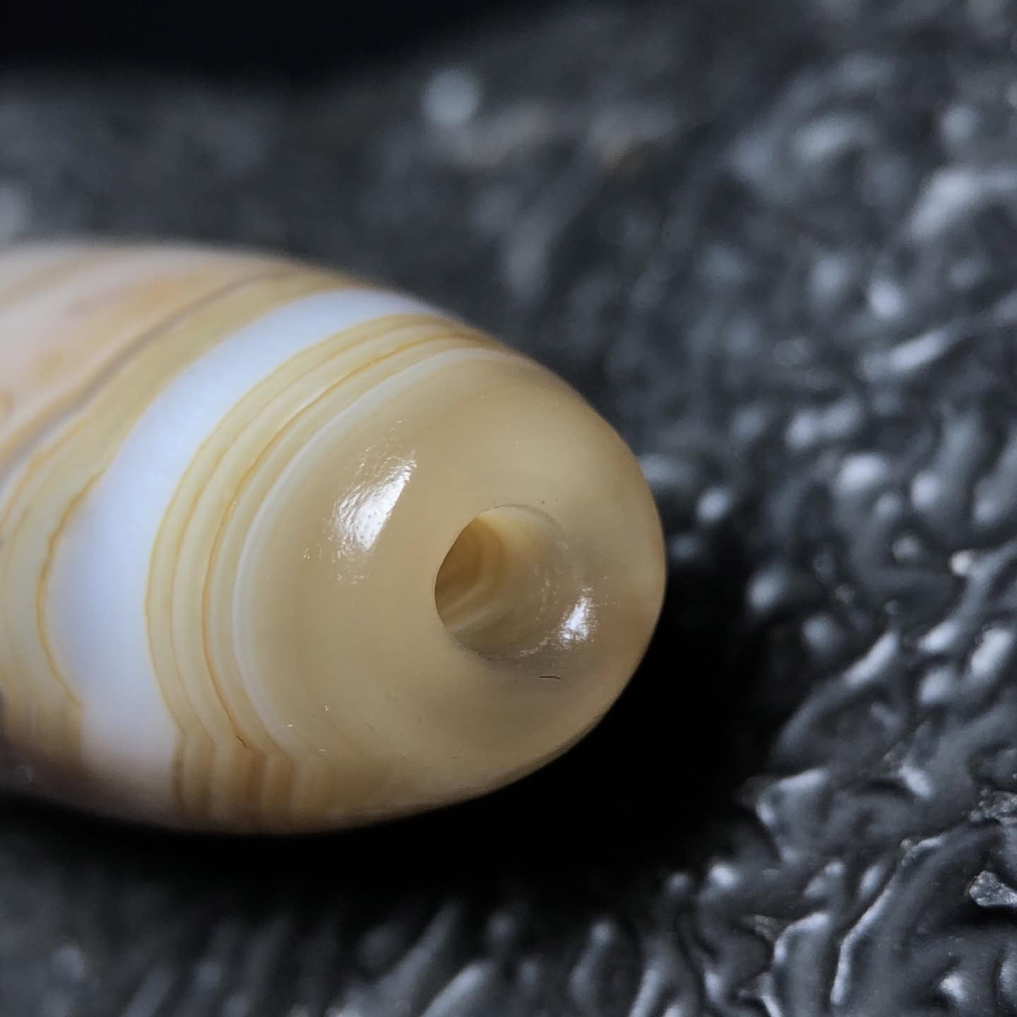 Chinese Natural Jade Carved Dzi bead