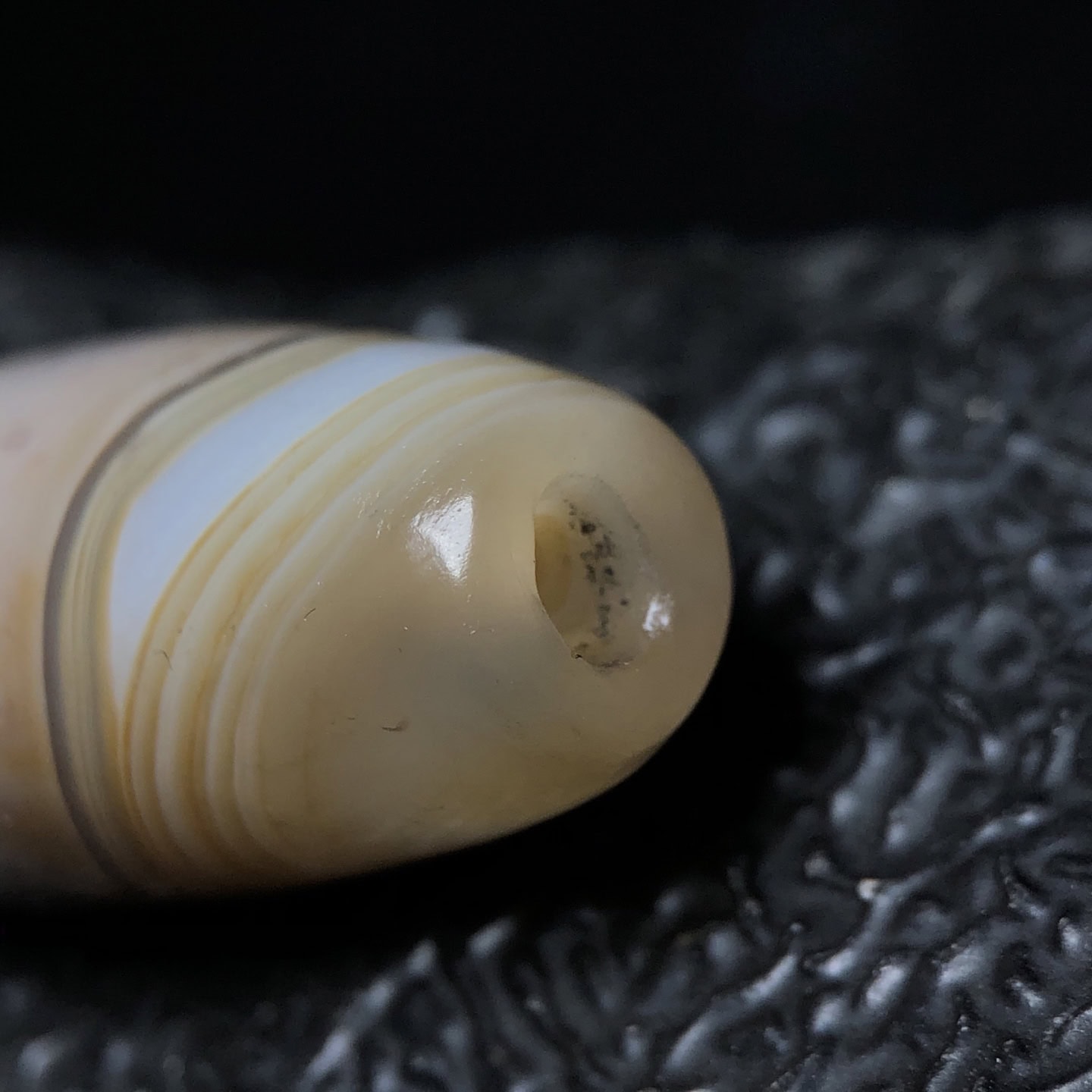 Chinese Natural Jade Carved Dzi bead