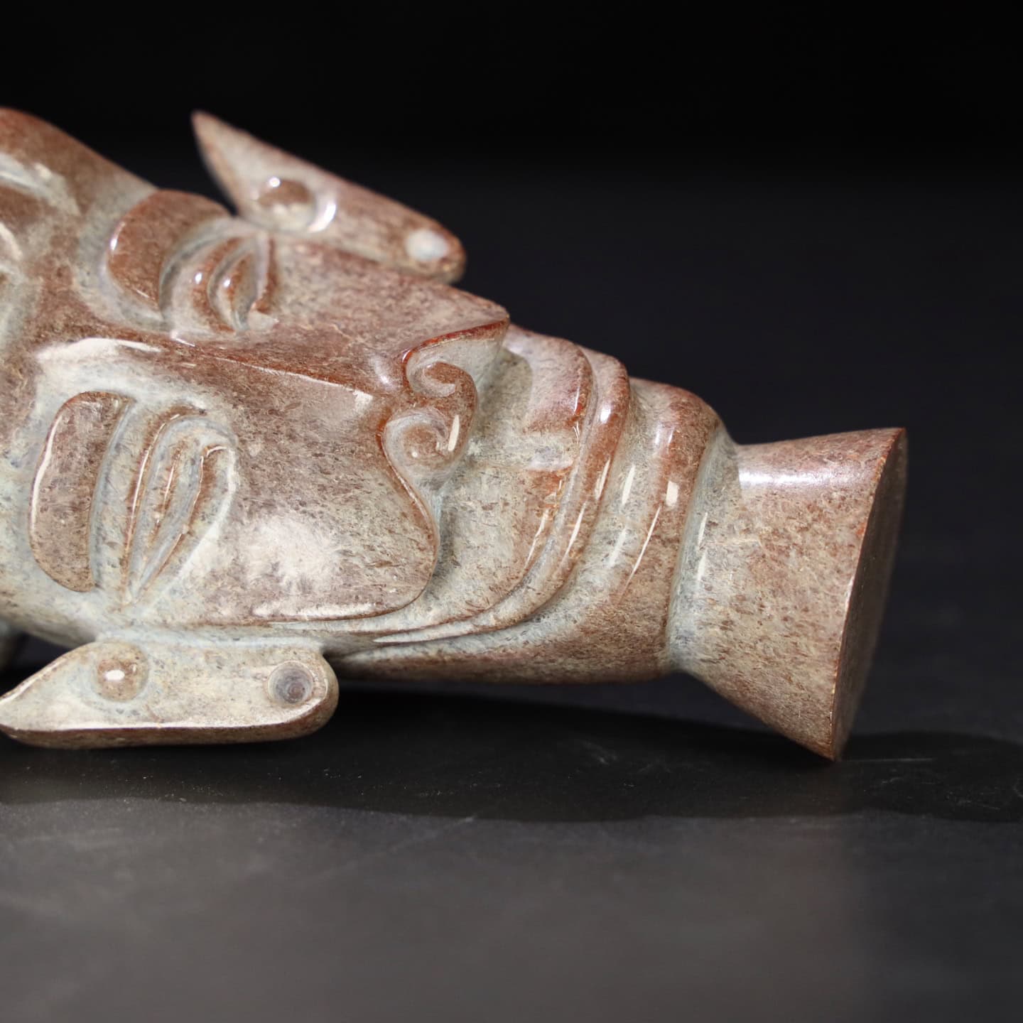 Chinese Natural Jade Carved Sanxingdui Statue
