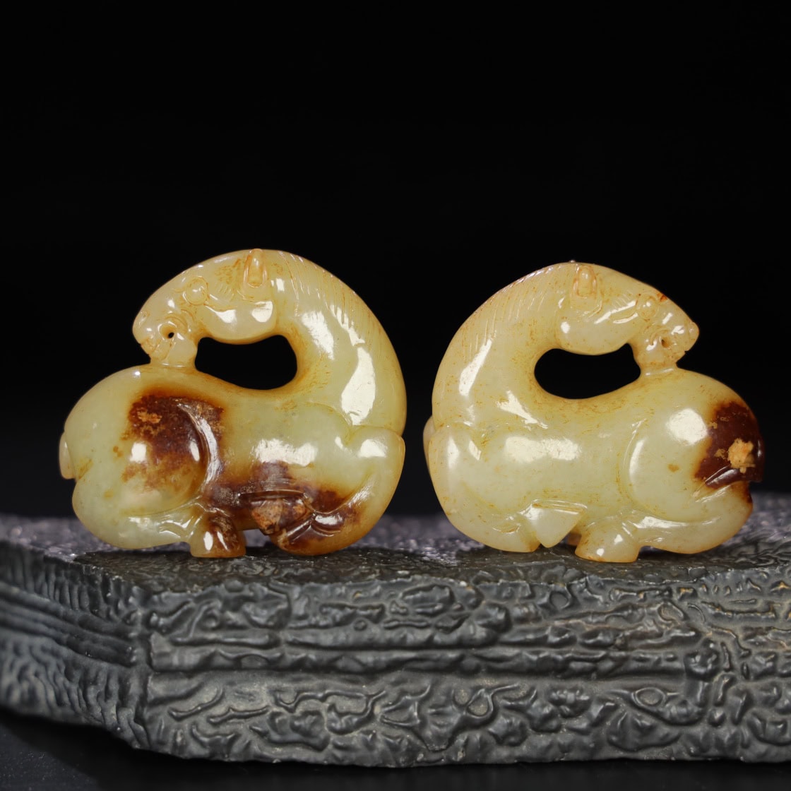 Chinese Natural Jade Carved horses