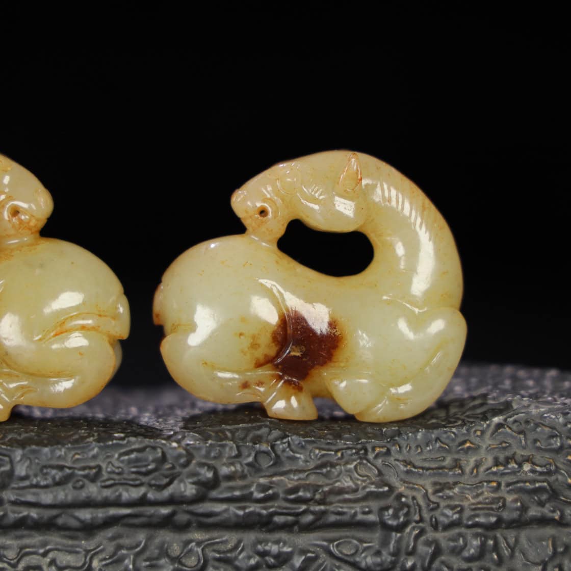 Chinese Natural Jade Carved horses