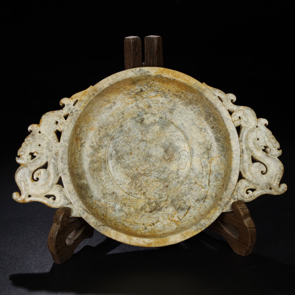 Chinese Natural Jade Carved phoenix plate