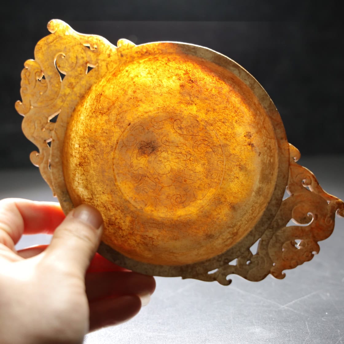 Chinese Natural Jade Carved phoenix plate