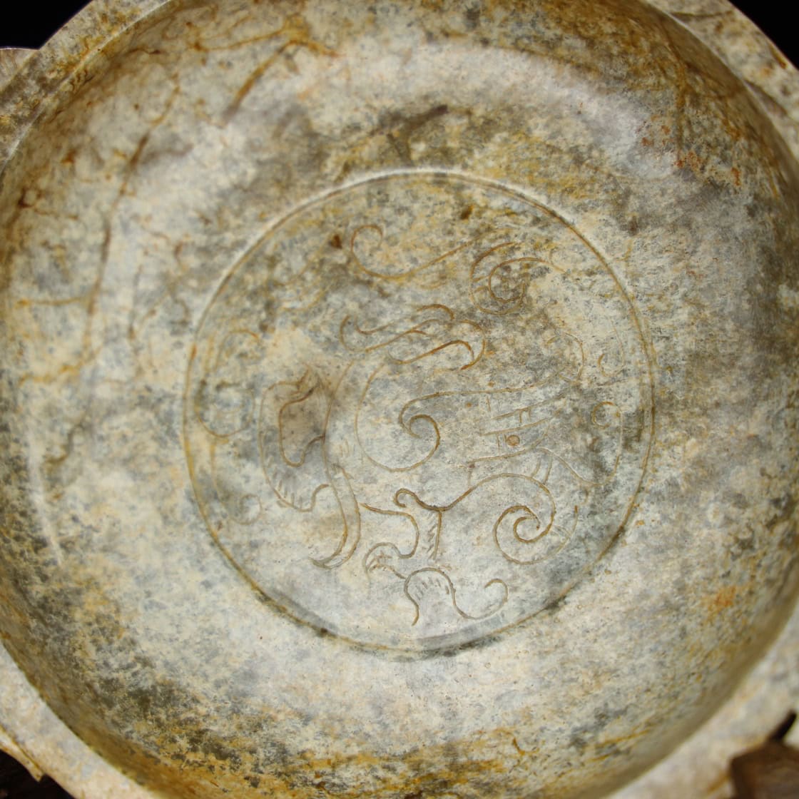 Chinese Natural Jade Carved phoenix plate