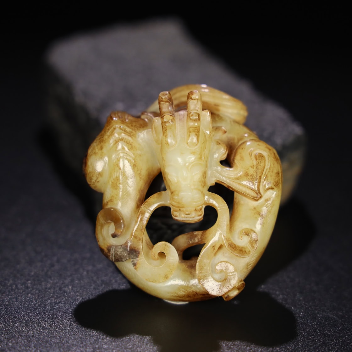 Chinese Natural Jade Carved dragon handle