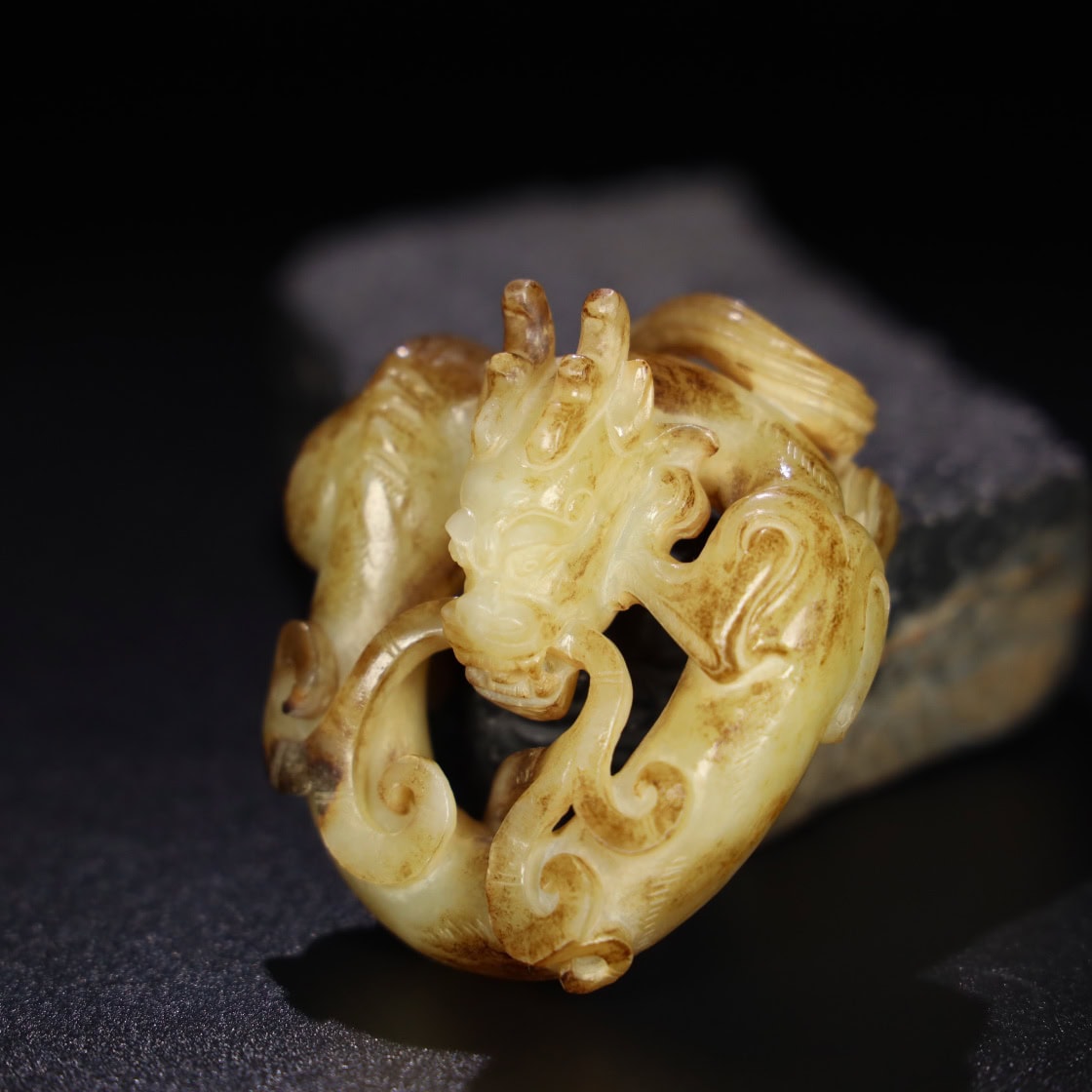 Chinese Natural Jade Carved dragon handle