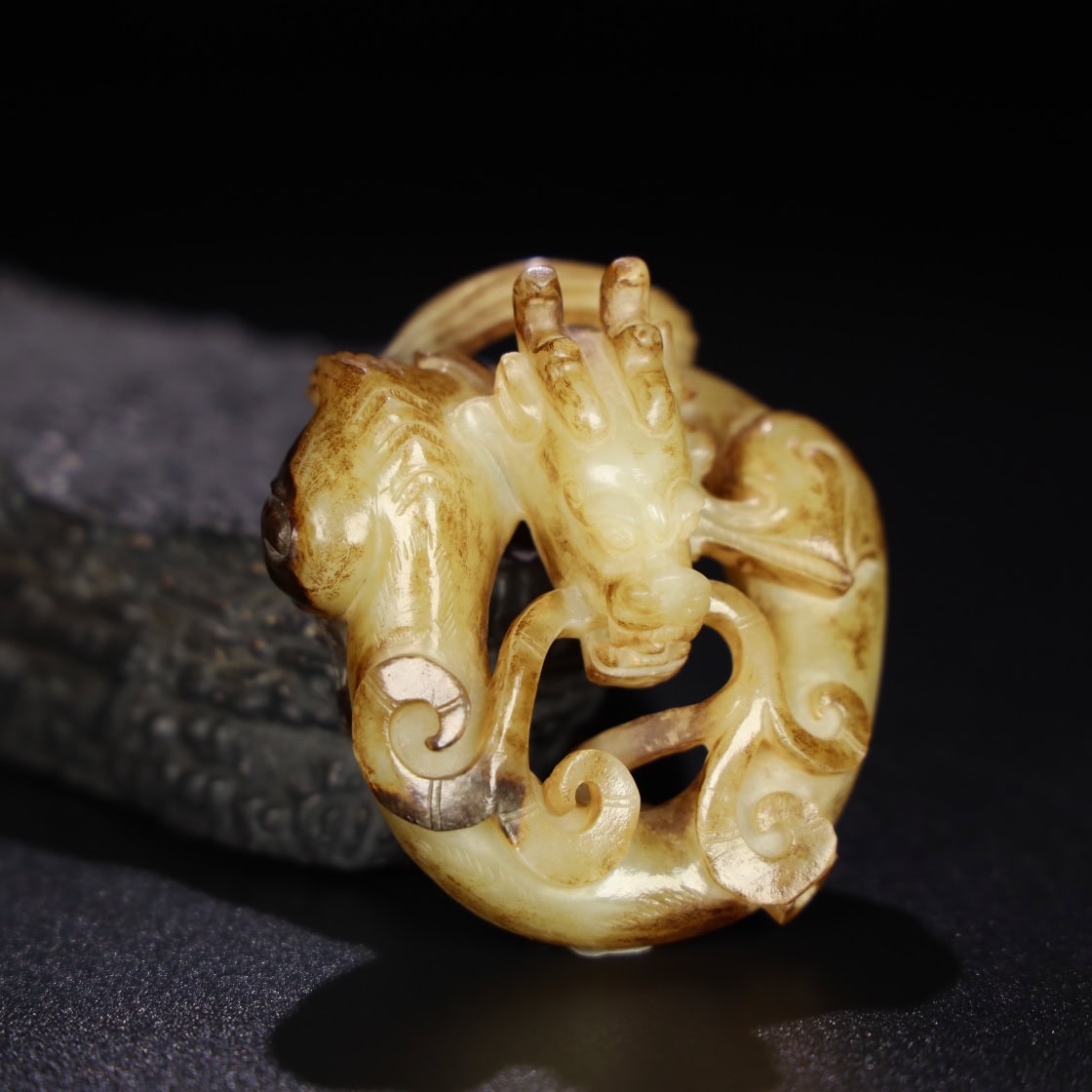 Chinese Natural Jade Carved dragon handle