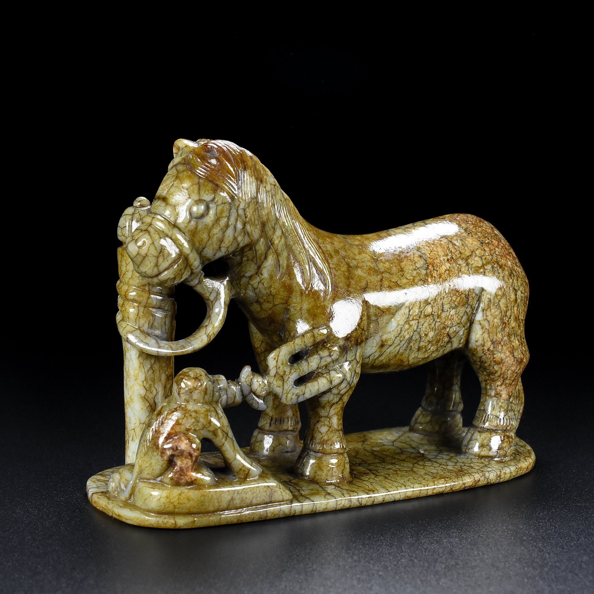 Chinese Natural Jade Carved Horse Statue