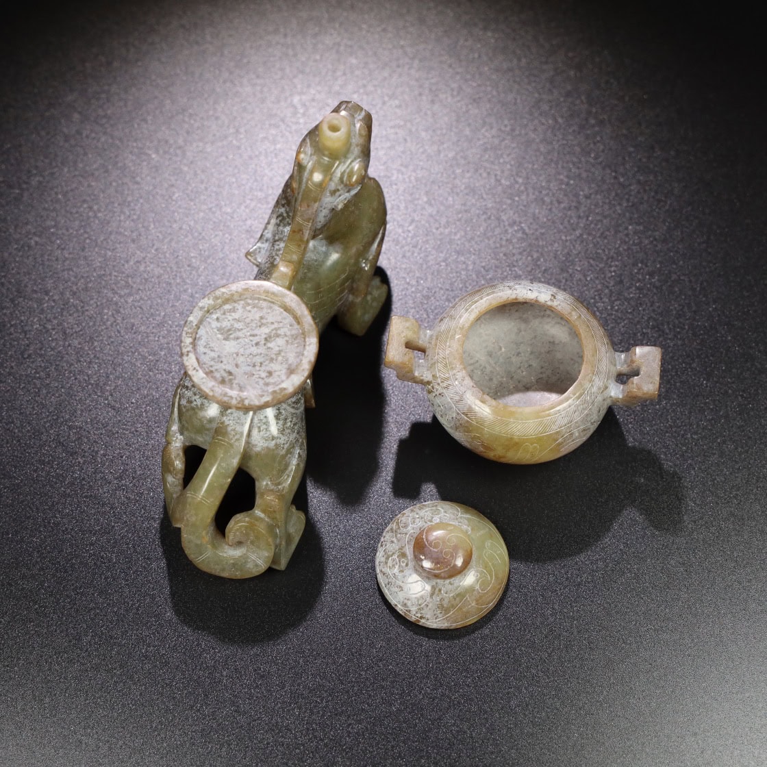 Chinese Natural Jade Carved incense burner