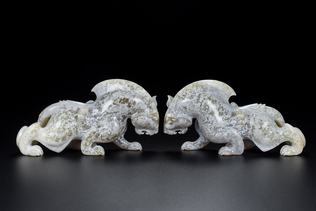 Chinese Natural Jade Carved beasts statue