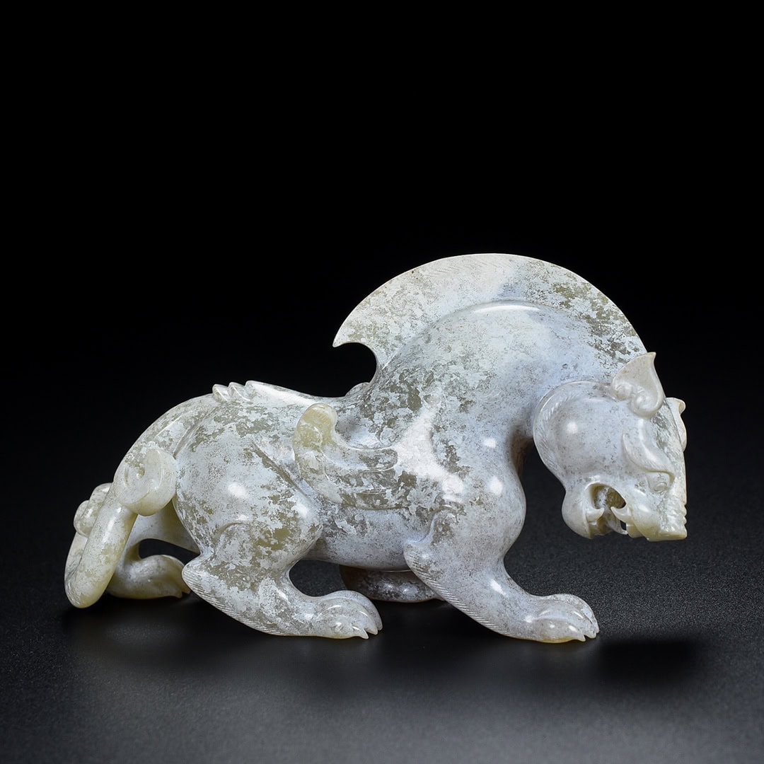 Chinese Natural Jade Carved beasts statue