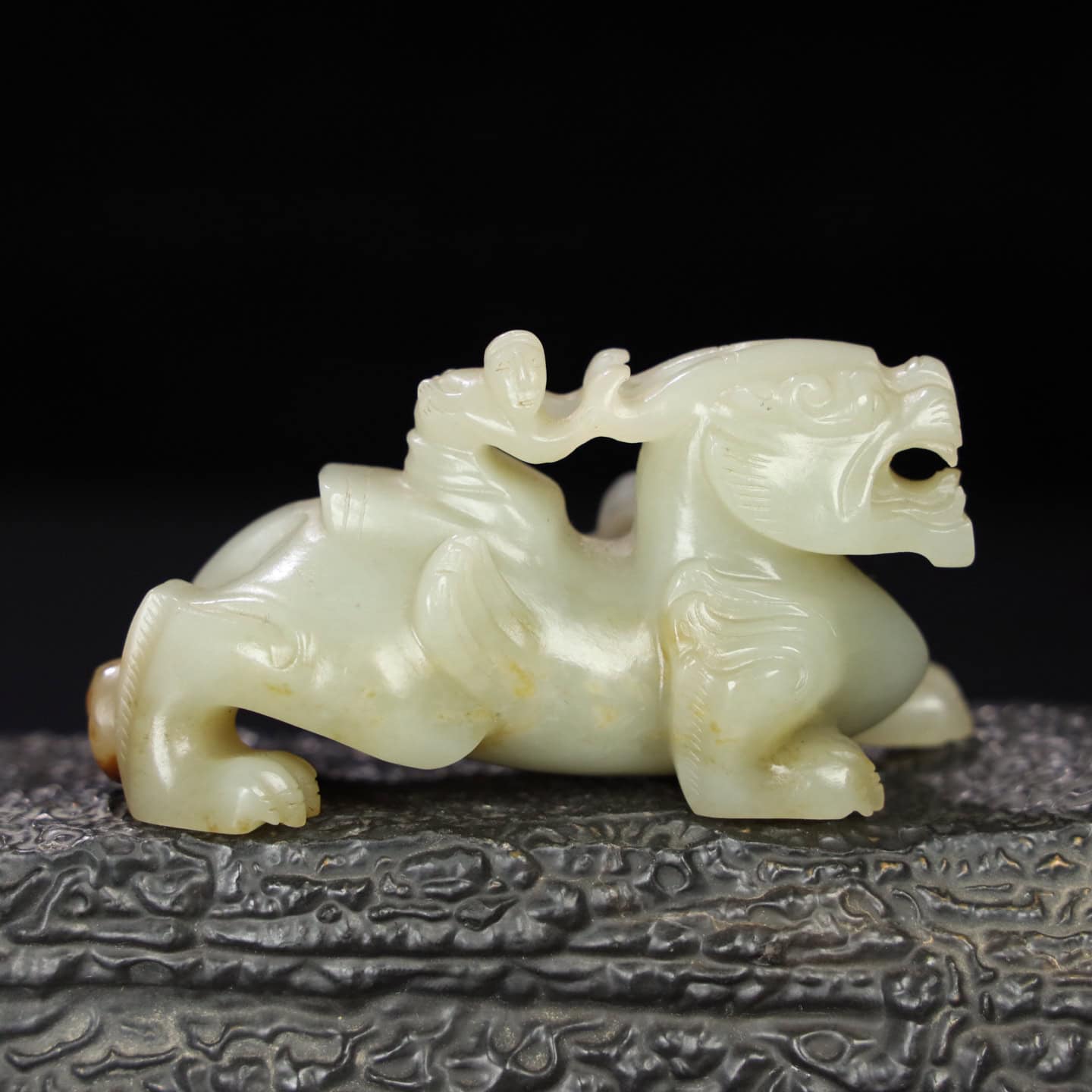 Chinese Natural Jade Carved animal riding handles