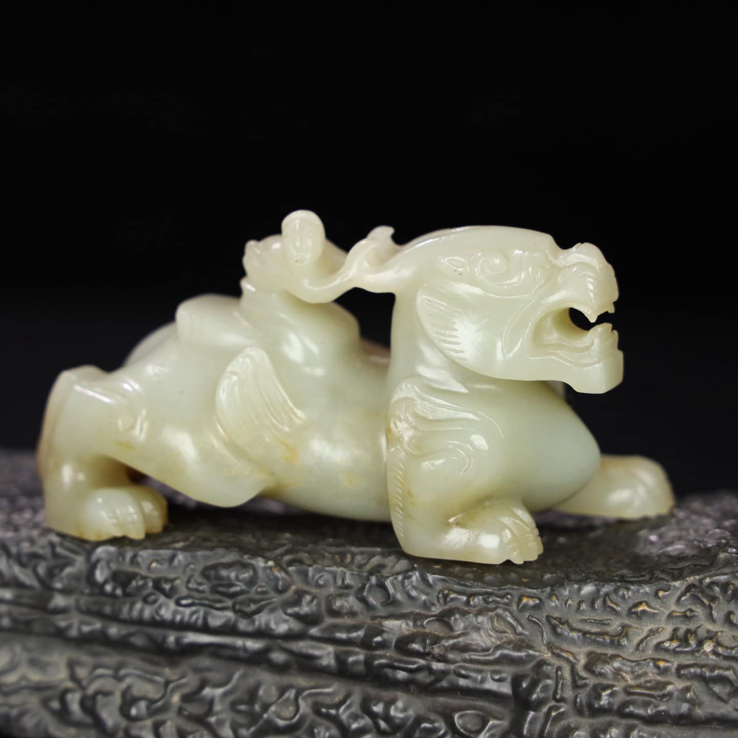 Chinese Natural Jade Carved animal riding handles