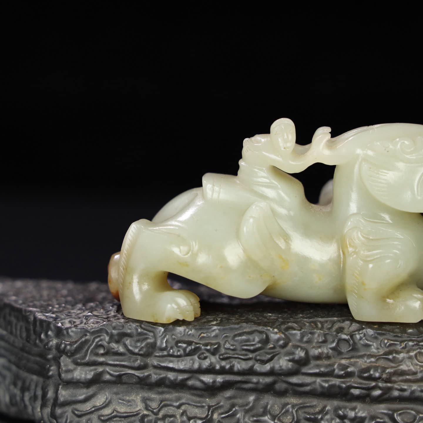 Chinese Natural Jade Carved animal riding handles