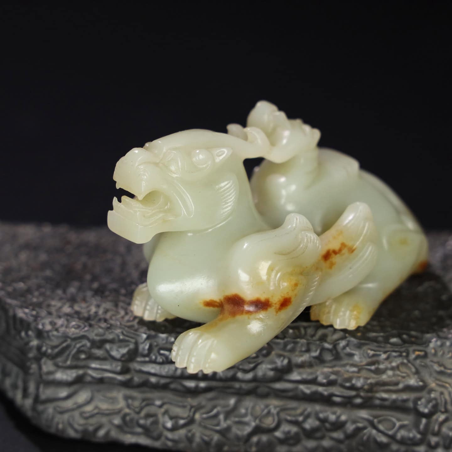Chinese Natural Jade Carved animal riding handles