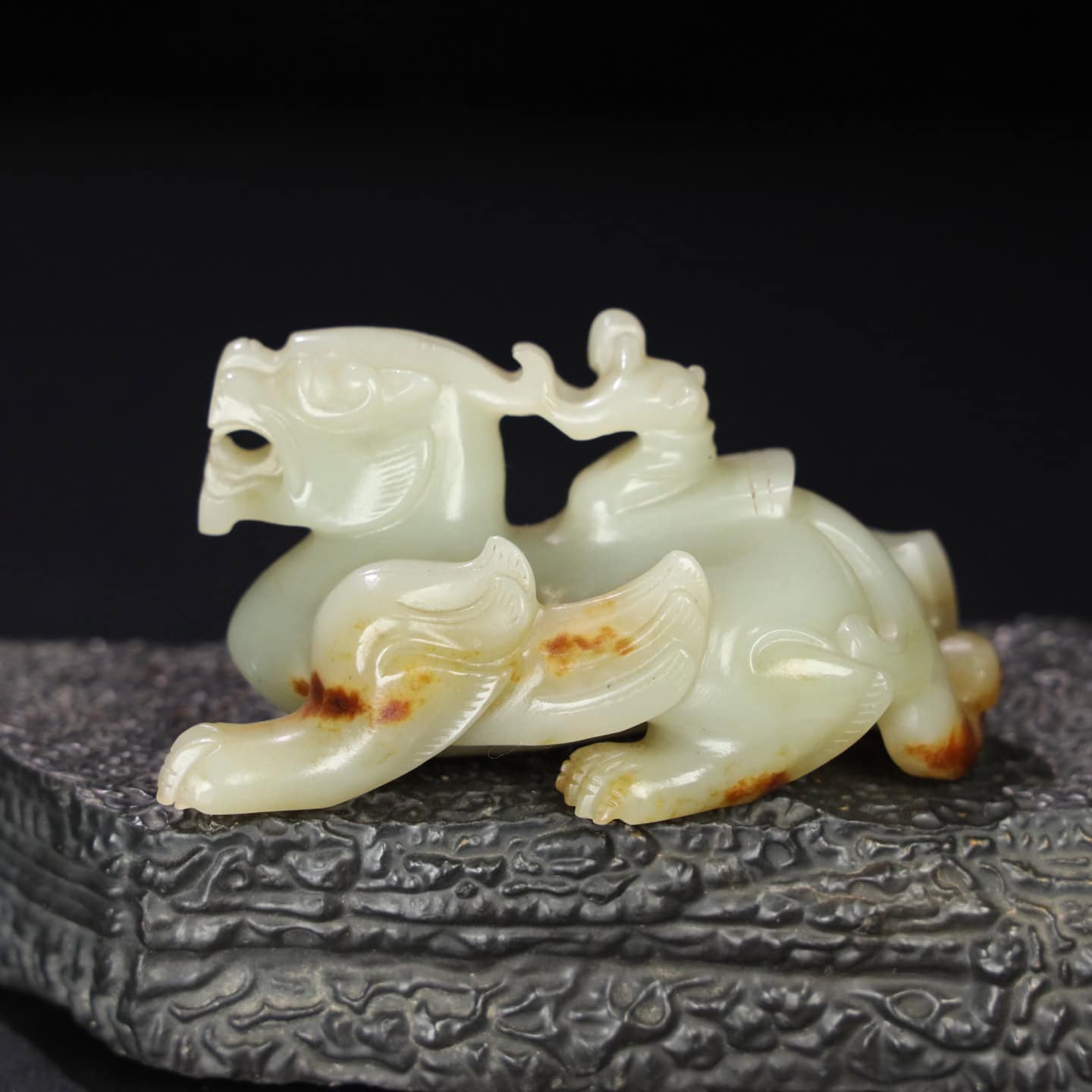 Chinese Natural Jade Carved animal riding handles