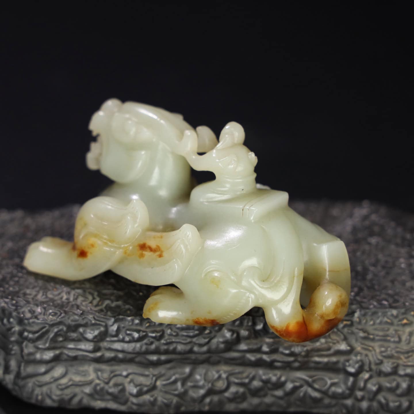 Chinese Natural Jade Carved animal riding handles