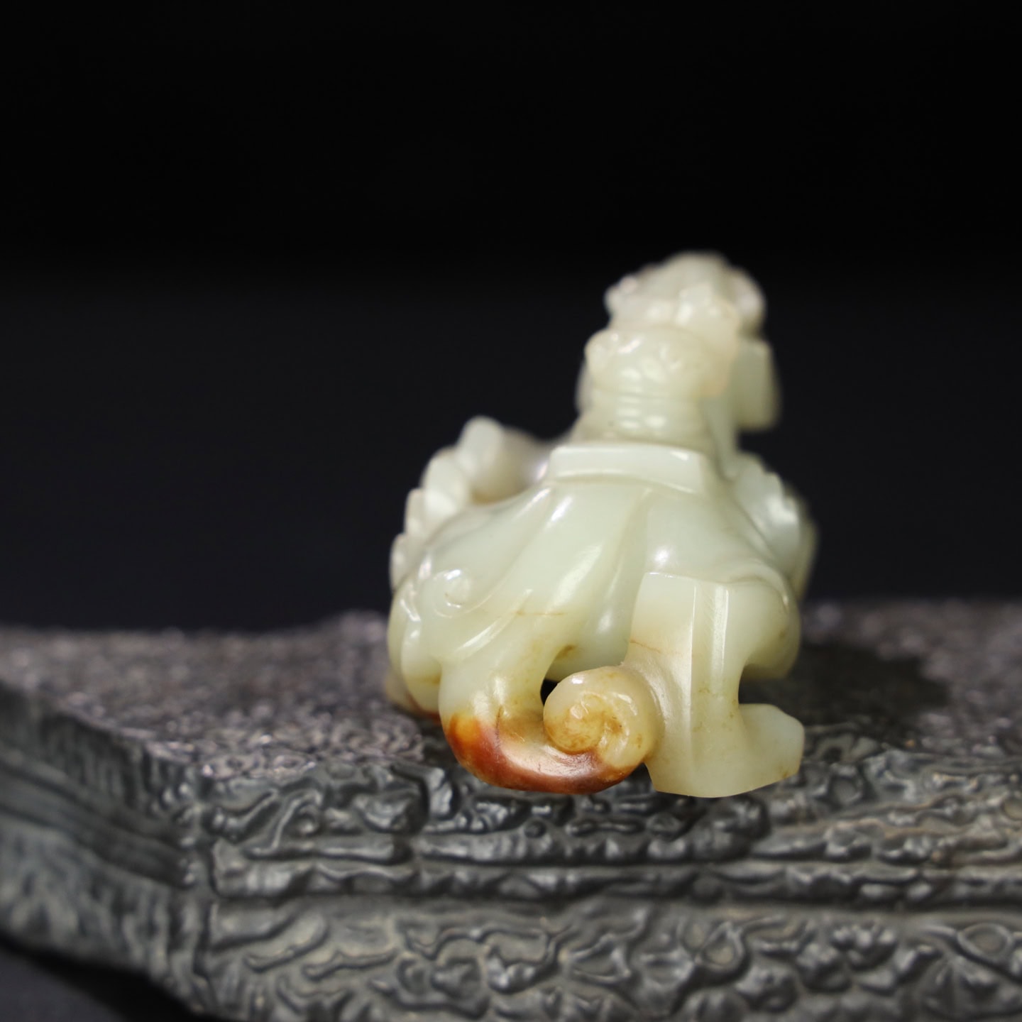 Chinese Natural Jade Carved animal riding handles