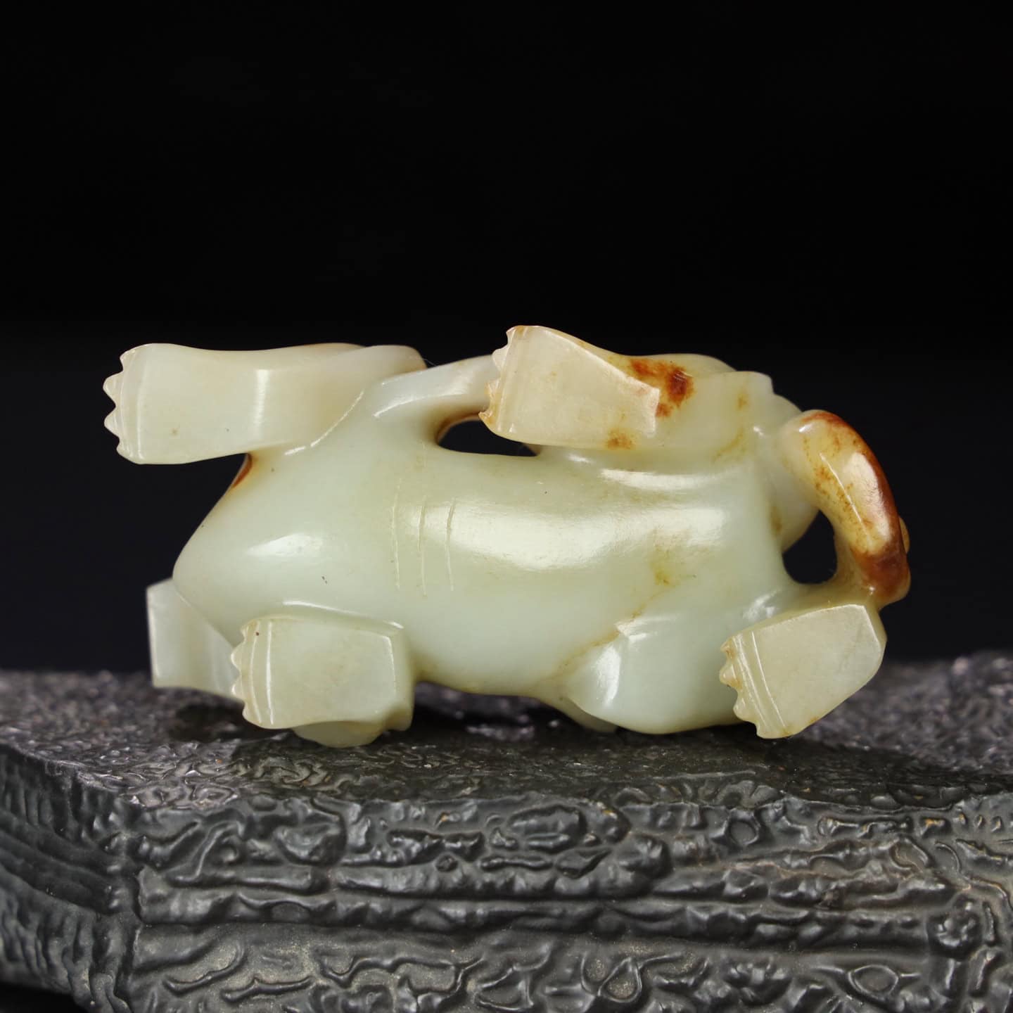Chinese Natural Jade Carved animal riding handles