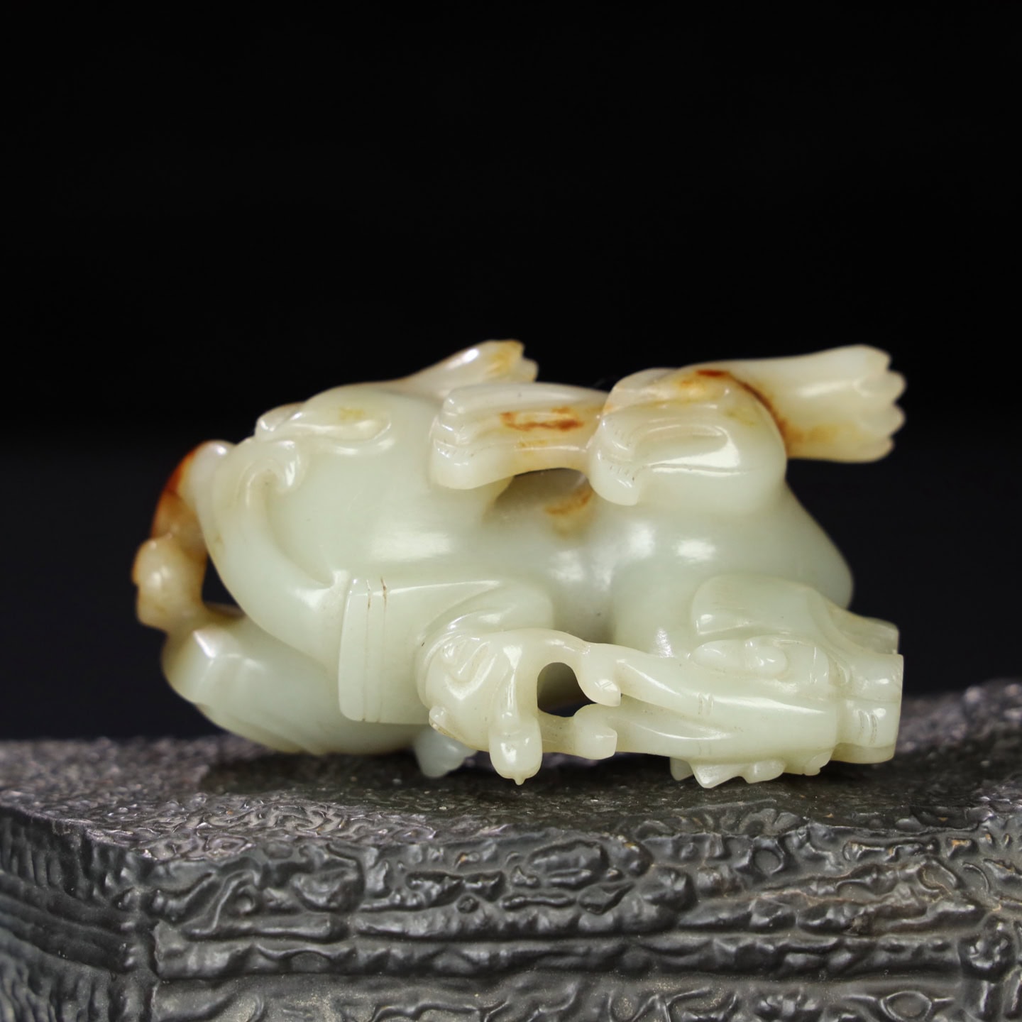 Chinese Natural Jade Carved animal riding handles